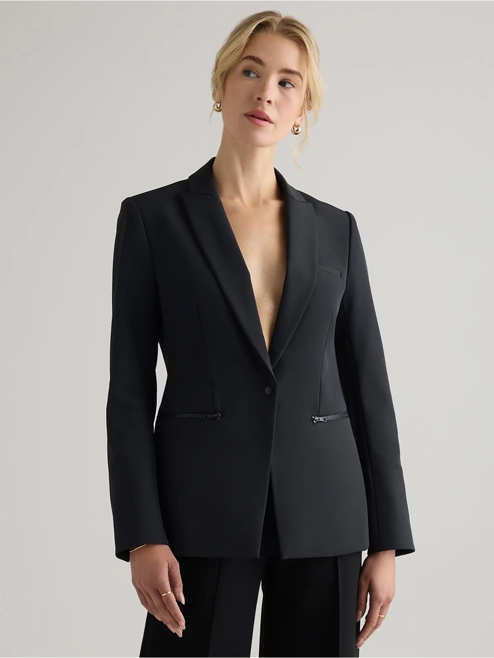 Quince Scuba Single-Breasted Convertible Blazer in black size M